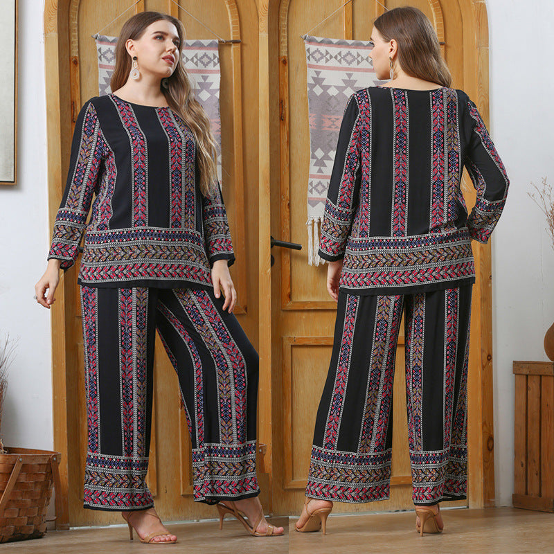 Euro-American Classic Retro Printed Crew-Neck Loose Loungewear