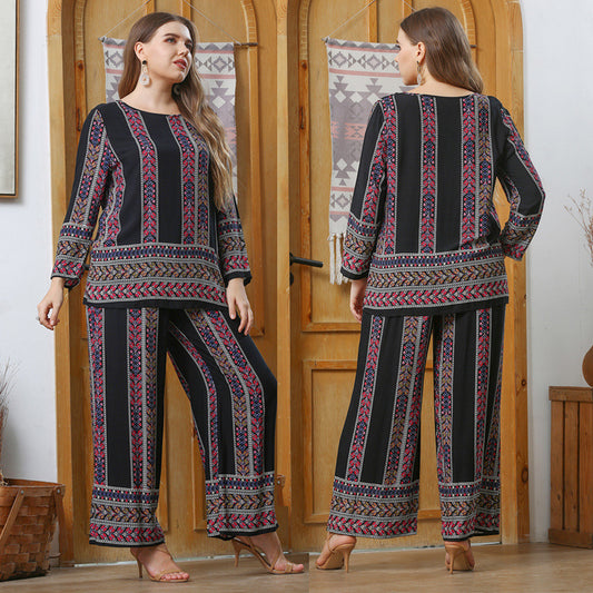 Euro-American Classic Retro Printed Crew-Neck Loose Loungewear