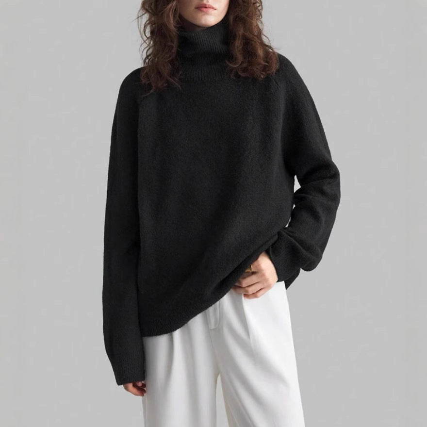 Loose Fitting High Neck Solid Color Sweater