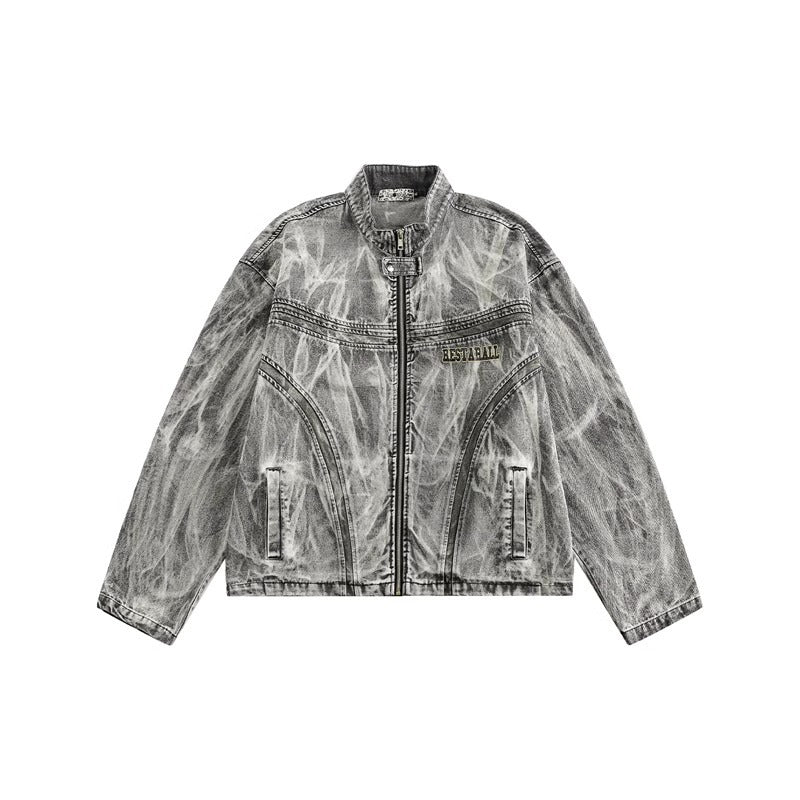 American High Street Distressed Graffiti Patterned Denim Jacket