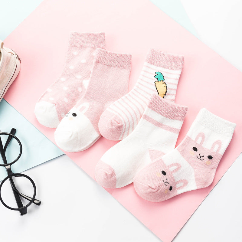5 Pairs Children's Cotton Mid-calf Length Socks