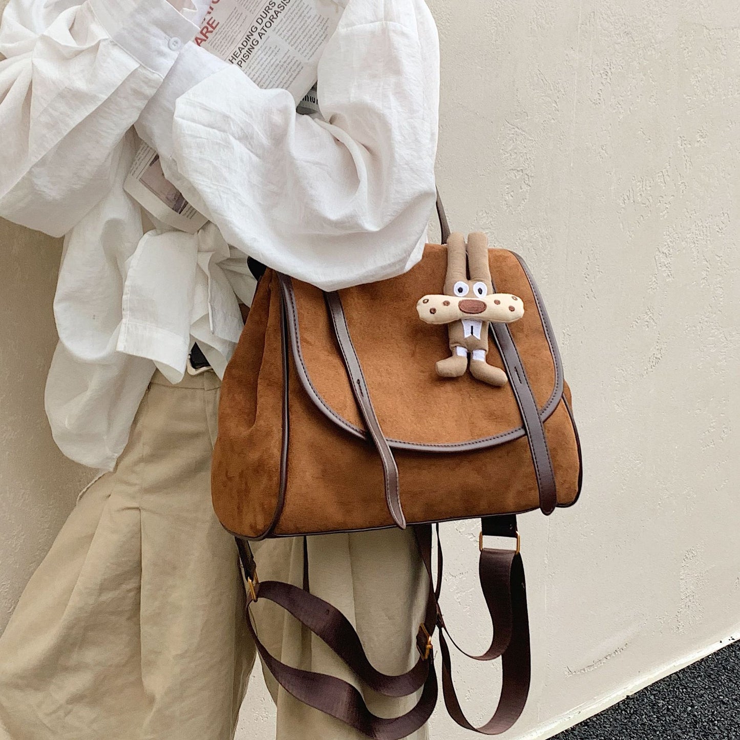 British Retro Suede Briefcase Women's Fashion Large Capacity