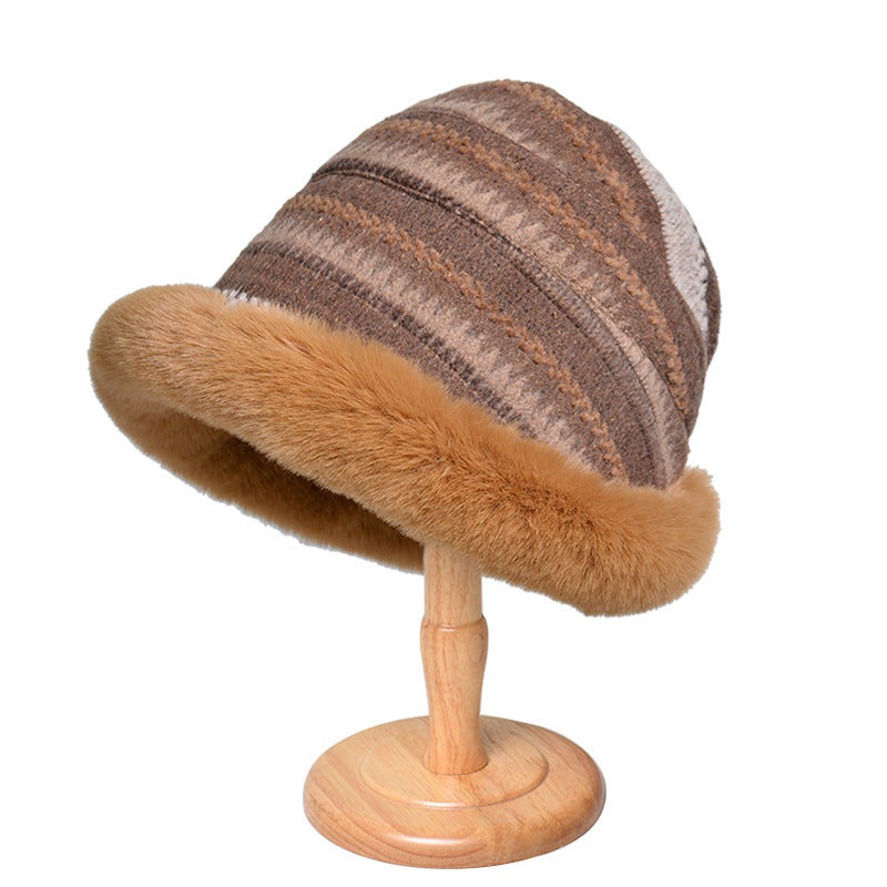 Houndstooth Ethnic Style Warm Thickened Bucket Hat