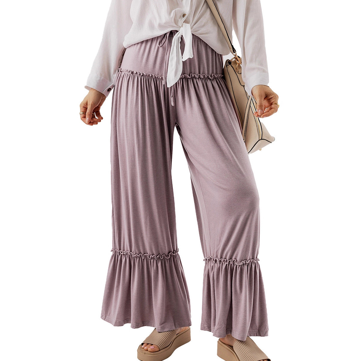 High-waisted Casual Versatile Drawstring Wide-leg Pants
