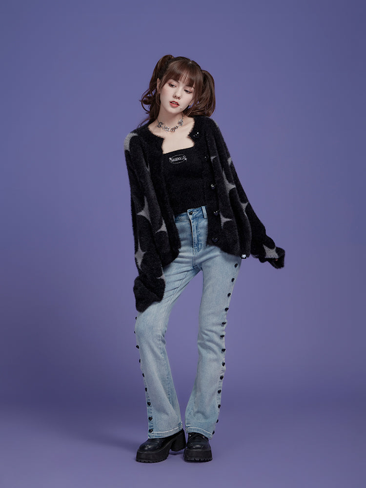 Milk Cool Silver And Black Star Mink Velvet Sling Jacket