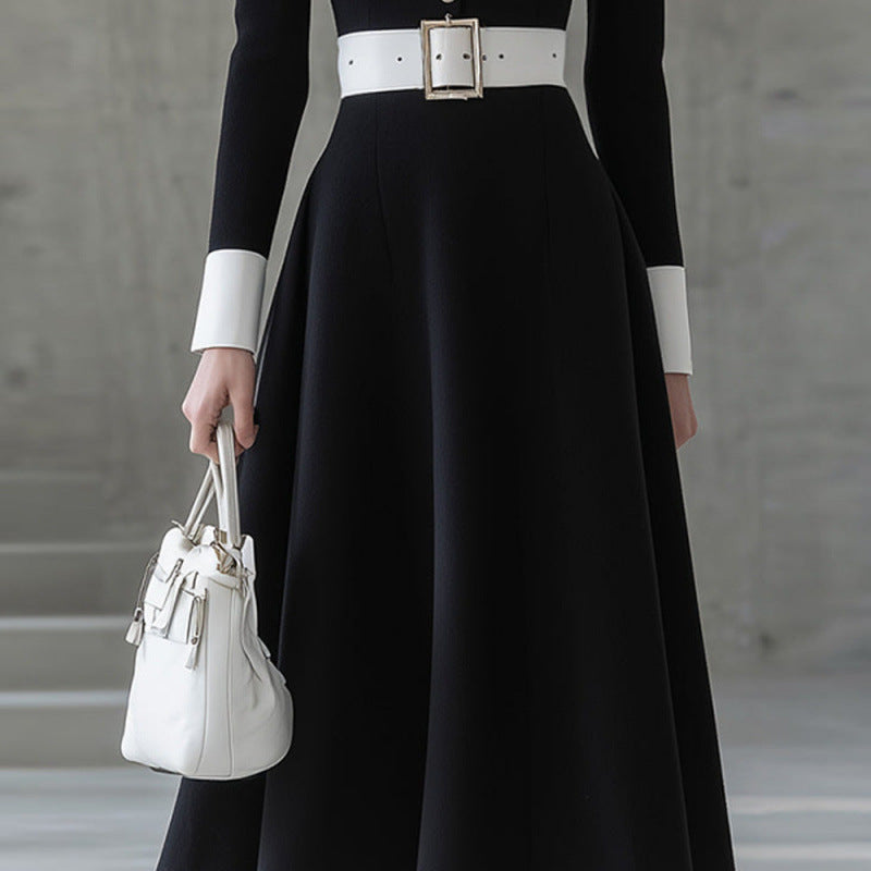Womens Slimming Long Sleeve Dress With A Turn Down Collar