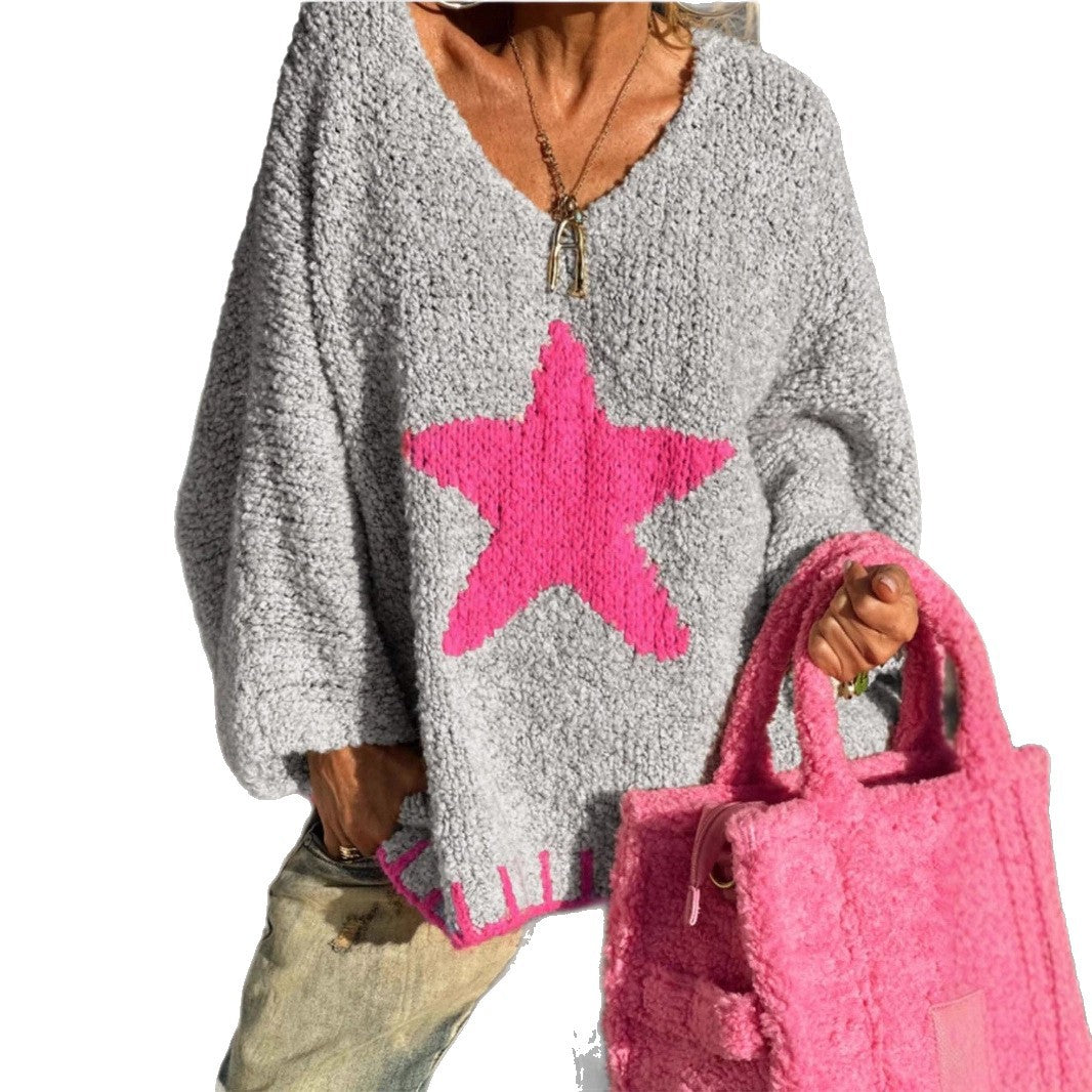 Casual Loose Loop Yarn V-neck Women's Sweater