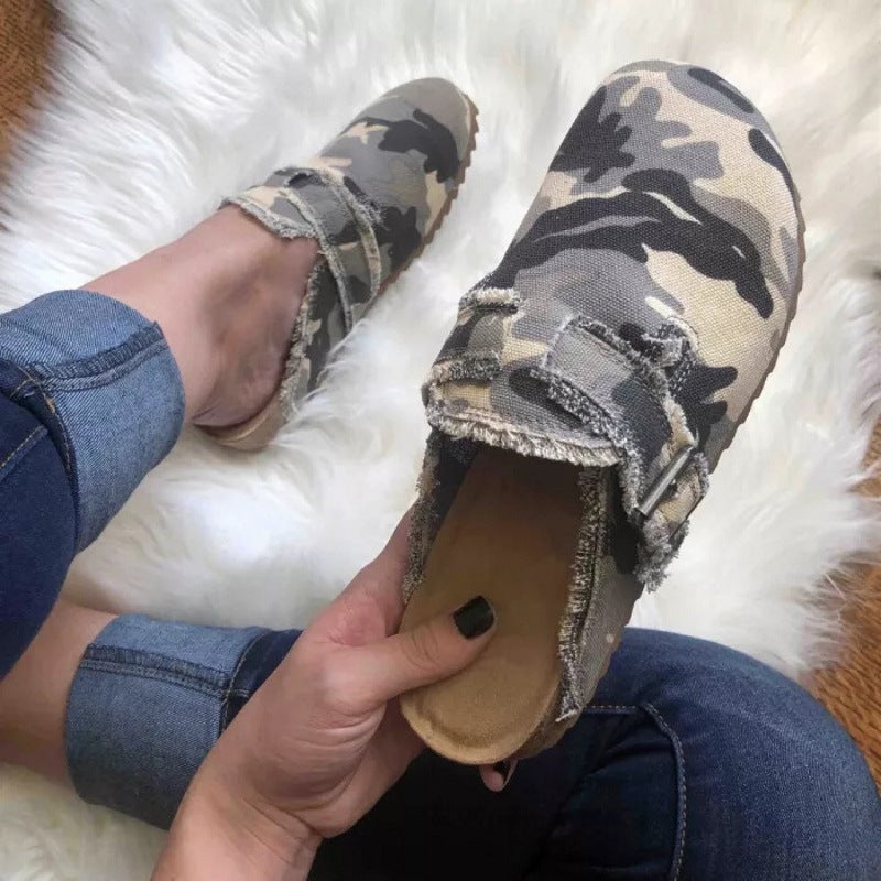 Independent Station Cross-border Oversized Shoes Women's Spring And Autumn European And American New Leopard Print Semi Slippers Shoes Lazy Shoes Peas Shoes