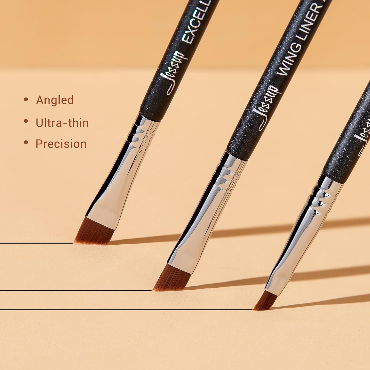 Jessup Abgewinkeltes Eyeliner Pinsel Set, 3-Teilig Pro Precision Eyelinerpinsel Fein Geflügelte Ultradünne Schräge Gel Makeup Pinsel Für Flüssigen Eyeliner Schwarz T345