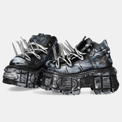 Heavy-metal Dark Rock Biker Distressed Studded Chunky-soled Shoes