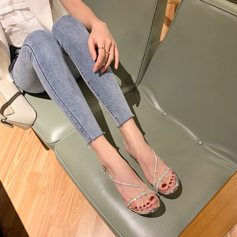 Rhinstensordspænde Sandaler Dame Tå Vild Fe Stil Høje Hæle Stilet Sexet Trendy