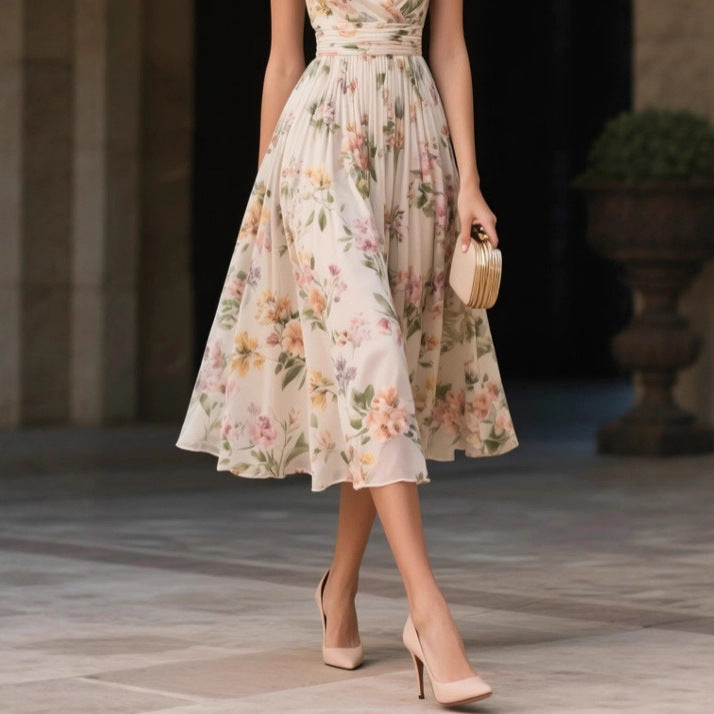 Chiffon V-hals Ærmeløs A-formet Bodycon Kjole
