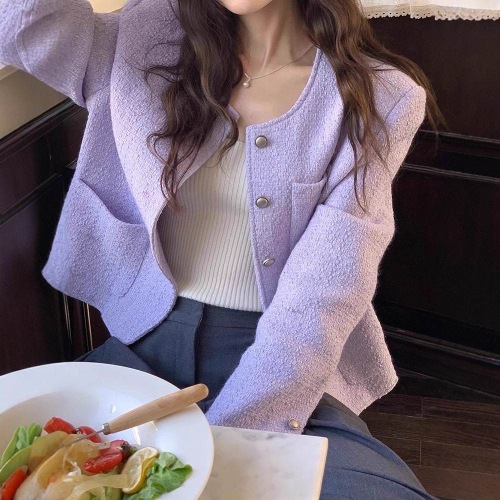 Retro Long Sleeve Loose Korean Style Purple Coat