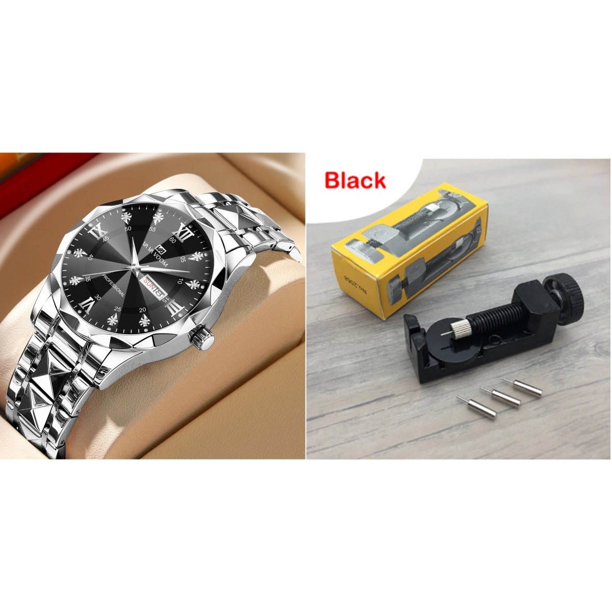 Double Calendar Tungsten Steel Waterproof Quartz Watch