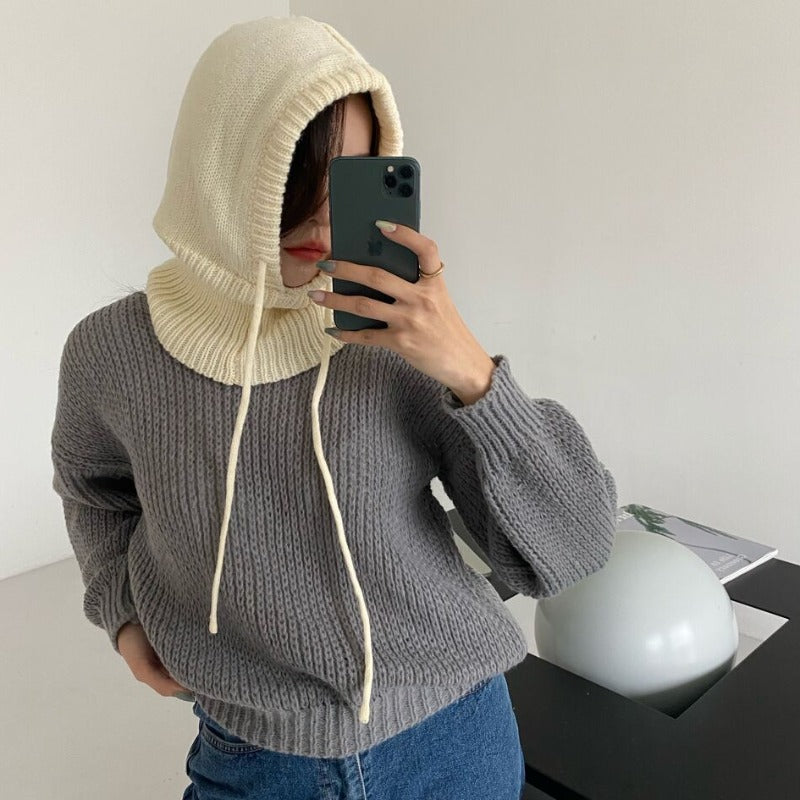 Drawstring Wool Hat Net Red Lovely Scarf Knit Hat