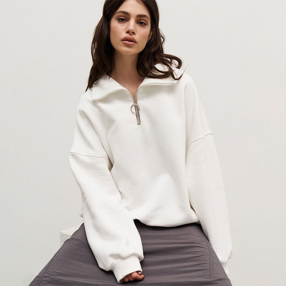 Dame Fritid Løs Lynlås Sweater