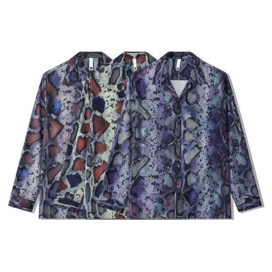 Casual Hawaiian Cardigan Full Printed Snakeskin Pattern Long Sleeve Printed Shirt