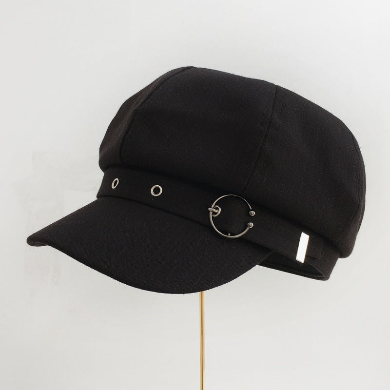Women's Retro Fashion Metal Ring Buckle Bright Silk Beret