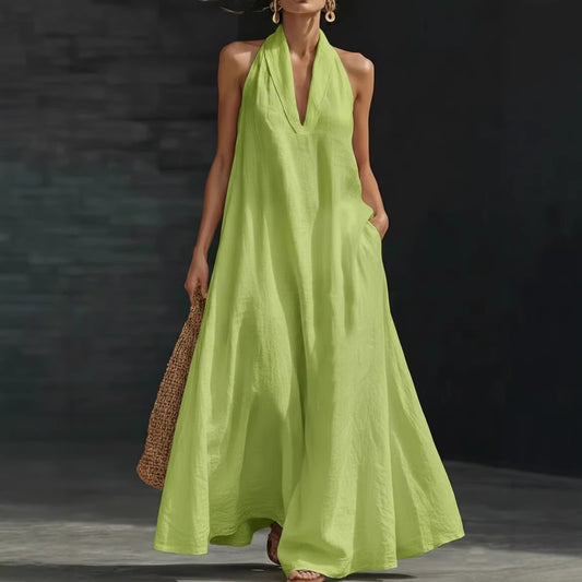 Women's Casual Solid Color V-Neck Dress
