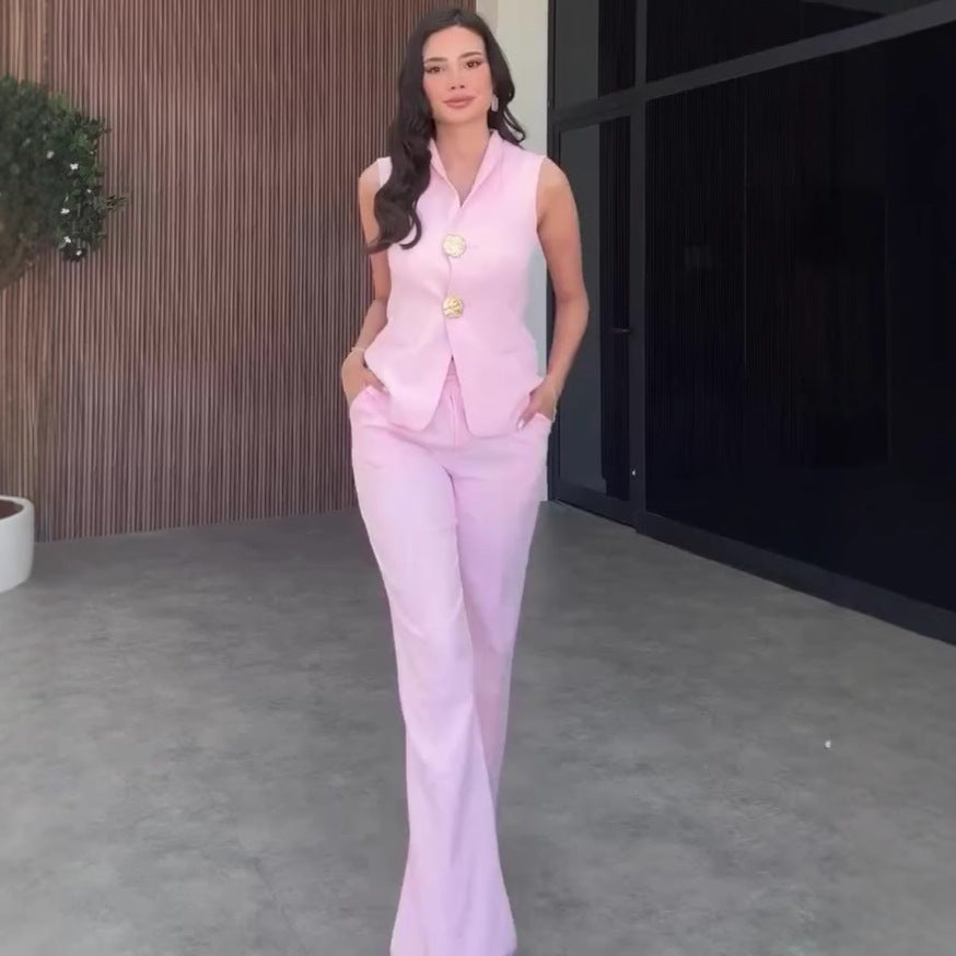 Casual Stylish Sleeveless Business Suit With A Professional Vibeincludes A Blazer And Tailored Trousers