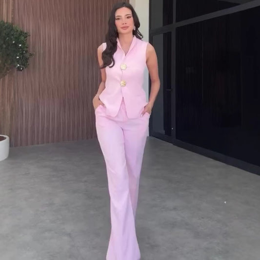 Casual Stylish Sleeveless Business Suit With A Professional Vibeincludes A Blazer And Tailored Trousers