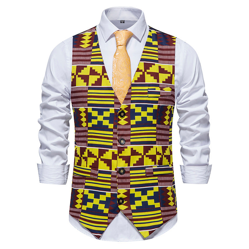 Men's Fashion Casual Patchwork Slim Fit Flower Vest