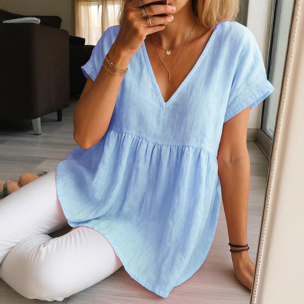 Women's Casual Loose-Fit Fashion Cotton-Linen Short-Sleeve Top