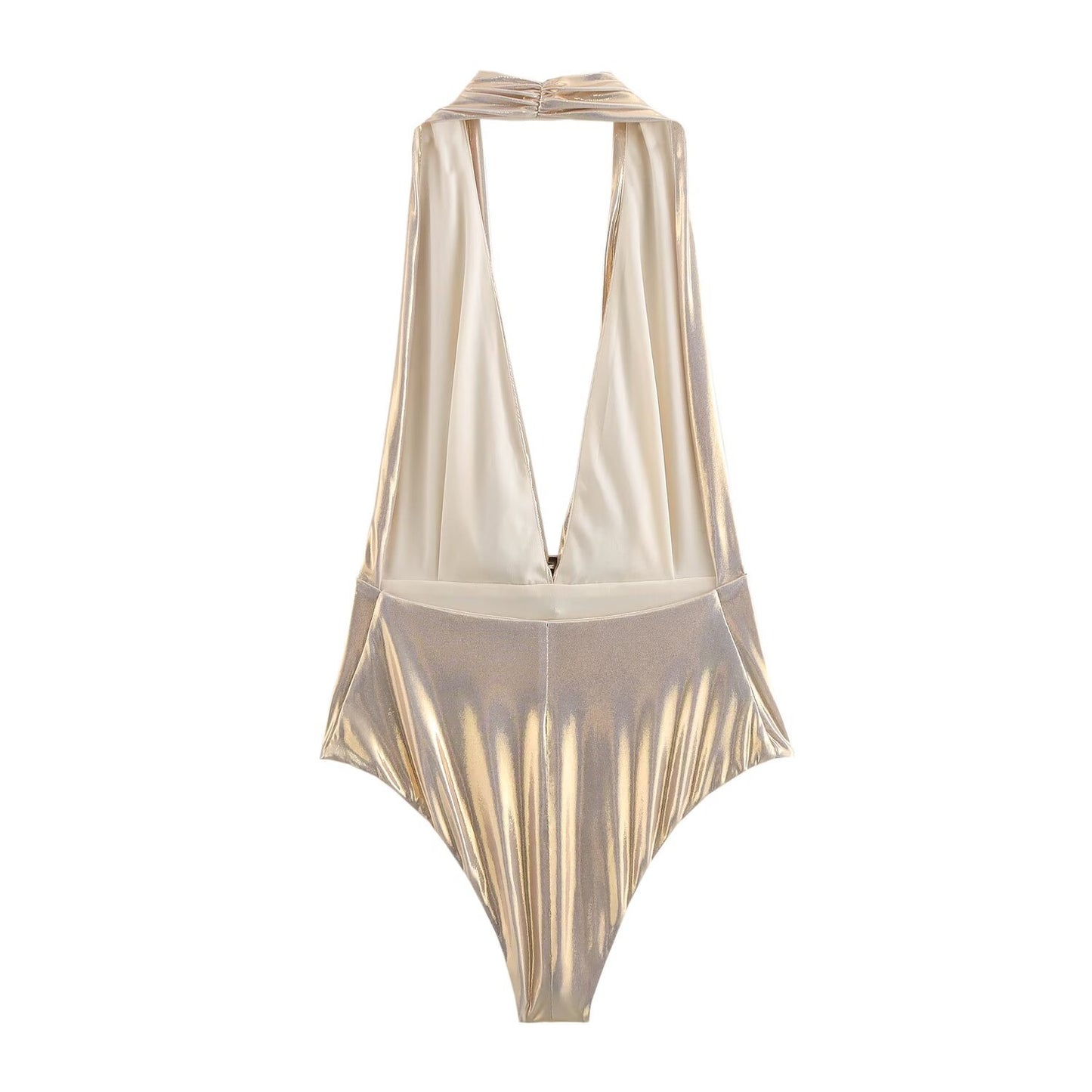 Casual All-match Women's Metal Foil Hanging Collar Jumpsuit