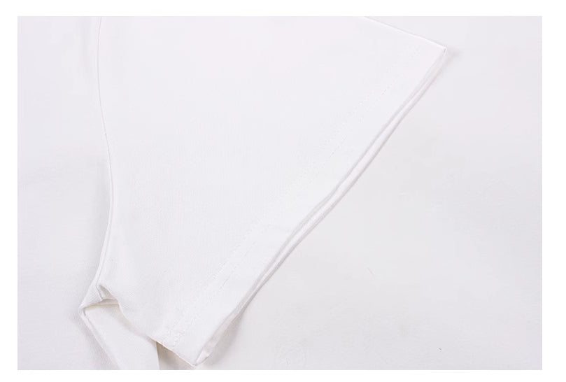 Women's American-style Retro White With Printed Pattern Shoulder Short-sleeved T-shirt