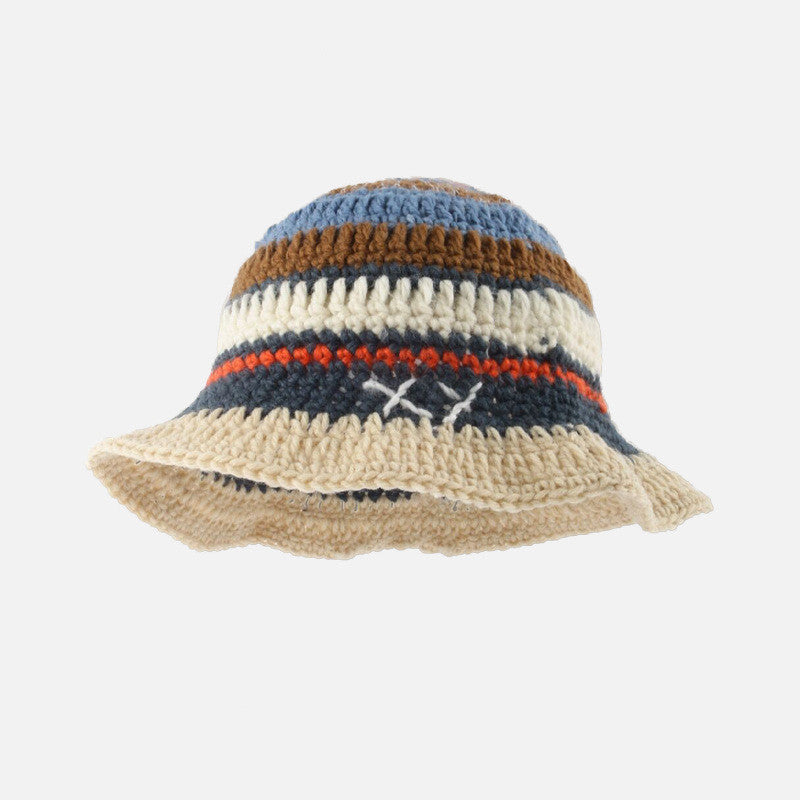 Small Hand Hook Color Stripe Wool Fisherman Hat Children