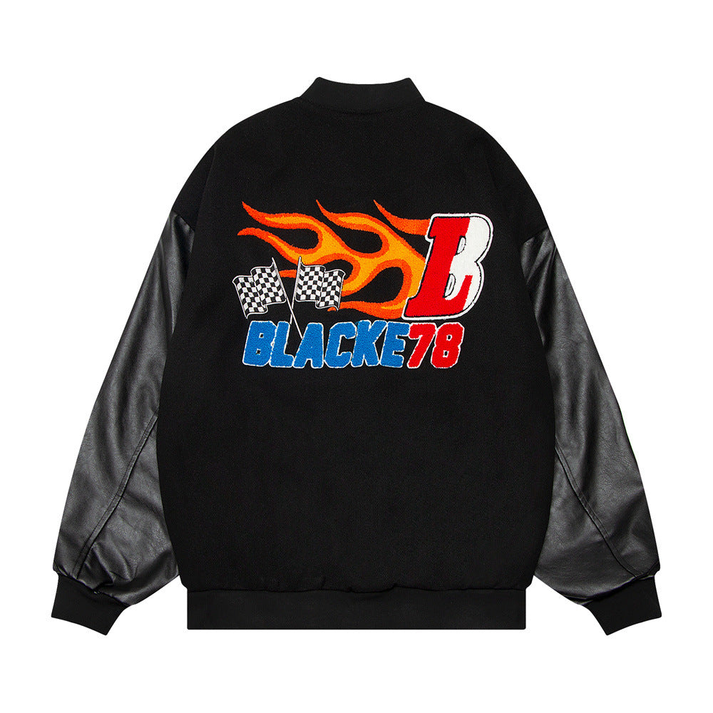 Flame Embroidered Baseball Uniform Jacket European And American Men's Loose