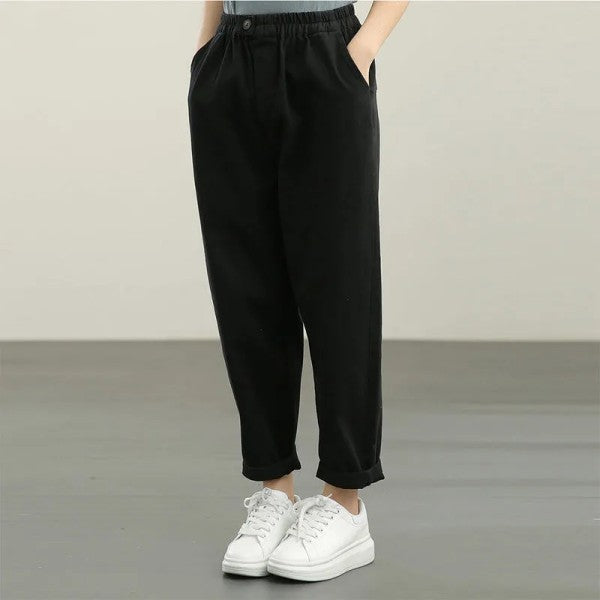 Pure Color Elastic Waist Slimming Harem Pants Cropped Pants