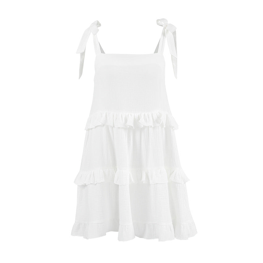Pure Cotton Lace-up Ruffled Hem Fashion Nightgown For Women