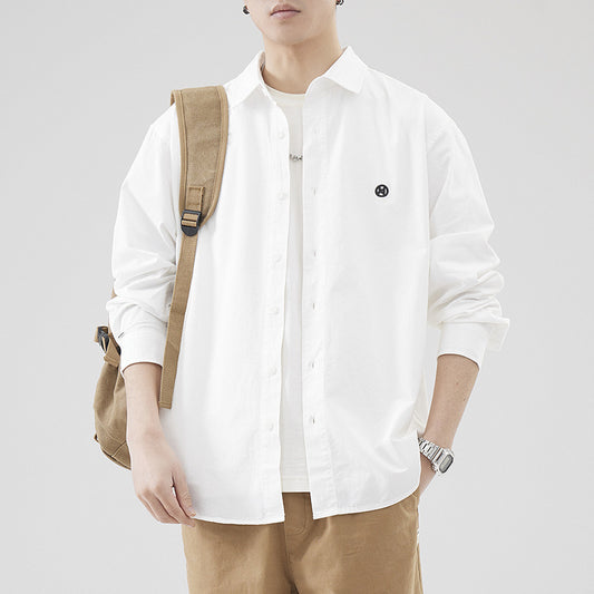 LKTM Men's Spring Japanese Style Retro Minimalist Long Sleeve Shirt