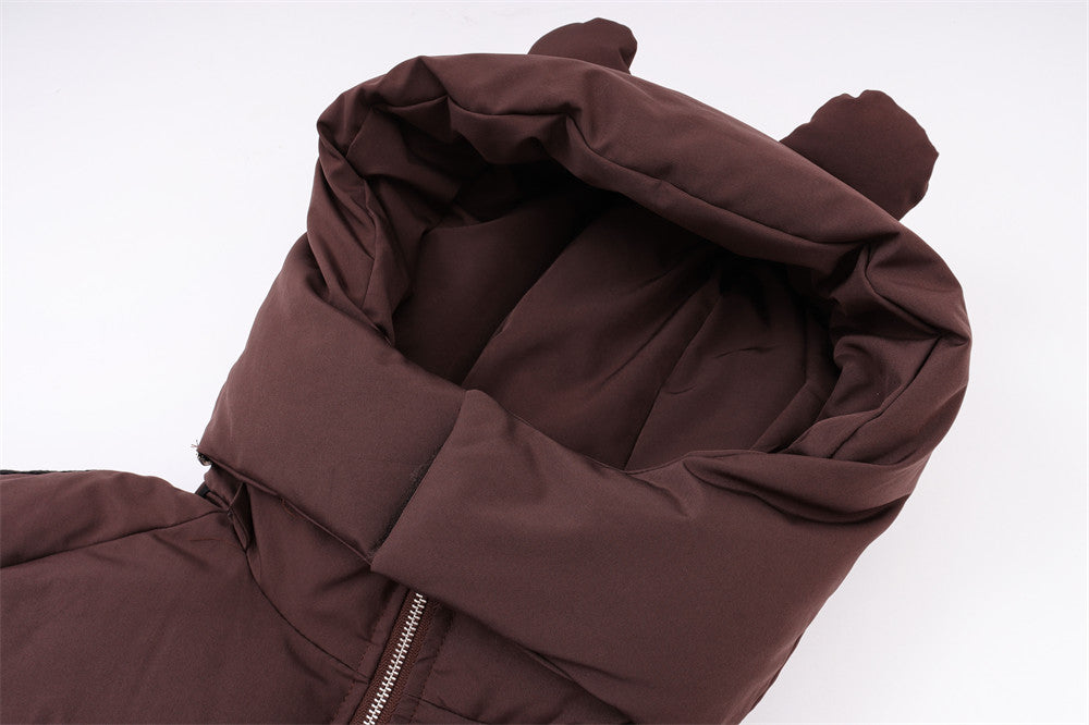 Bear Ears Hooded Ribbon Color Matching Three Stripes Striped Coat