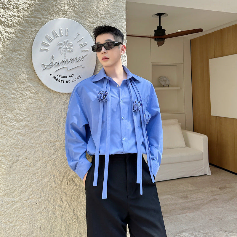 Fashionable Ribbon-trimmed, 3D Floral Blouse With A Relaxed Fit