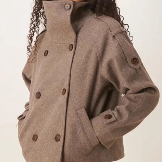Casual kort trenchcoat med kinakrave til kvinder