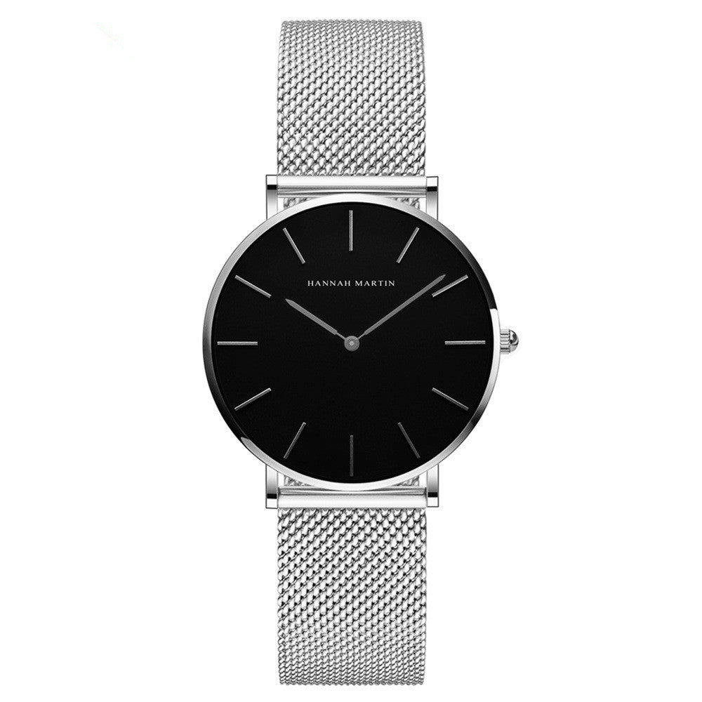 Steel strap watch double needle rose gold ultra-thin quartz men's watch