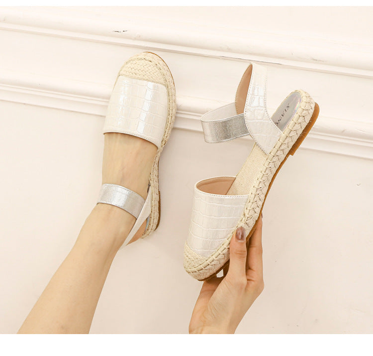Fisherman's Baotou Women Wear Soft-soled Straw Woven Large Size Shoes And Pedal Lazy Sandals