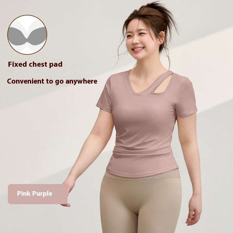 Plus Size Yoga T-shirt Women's Tight Top With Chest Pad
