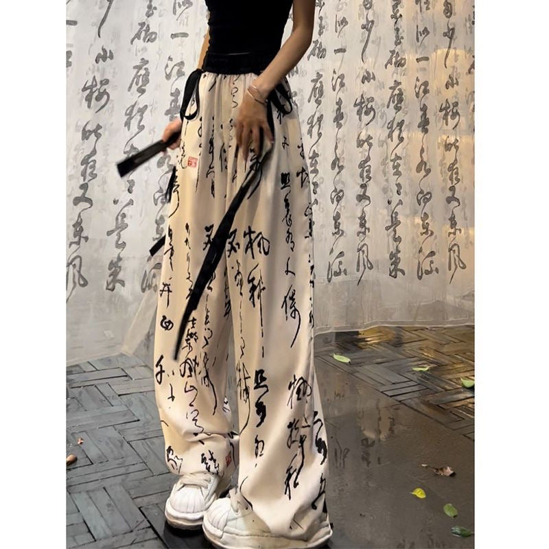 Chinese-style Pants Ribbon Wide-leg Pants