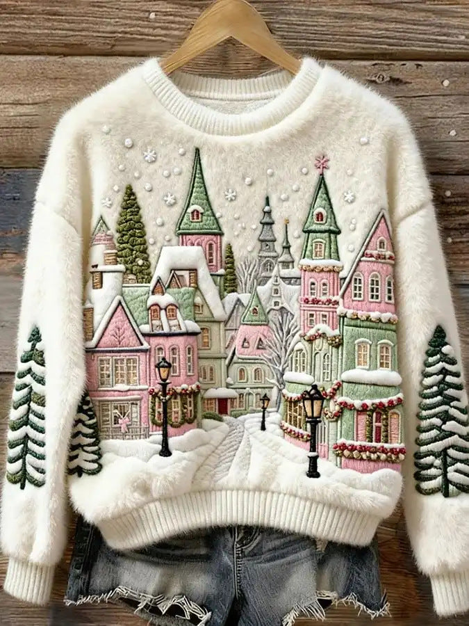 Womens Soft Fluffy Christmas Tree Sweater