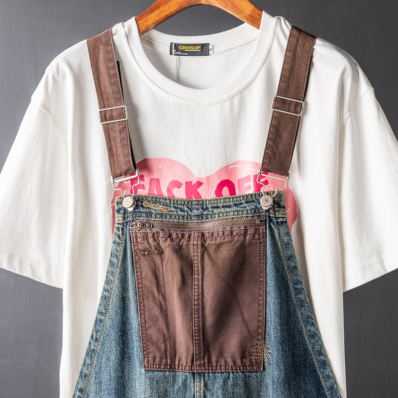 Men's And Women's Contrast Color Overalls Suspender Pants