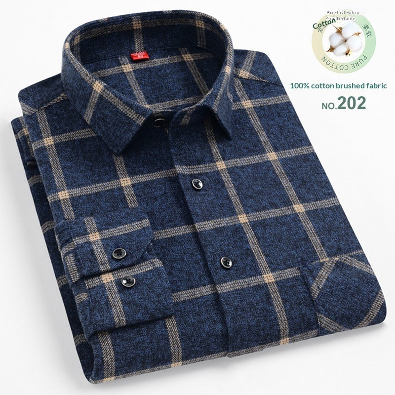 Mens Casual Plaid Cotton Square-collar Shirt