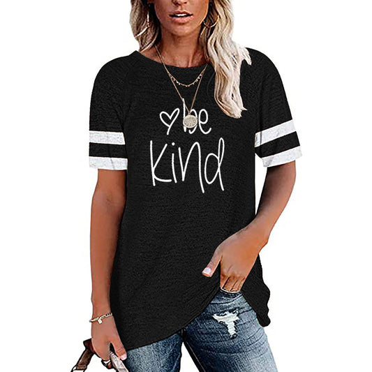 Printed Contrast Panel Round Neck Short Sleeve T-shirt