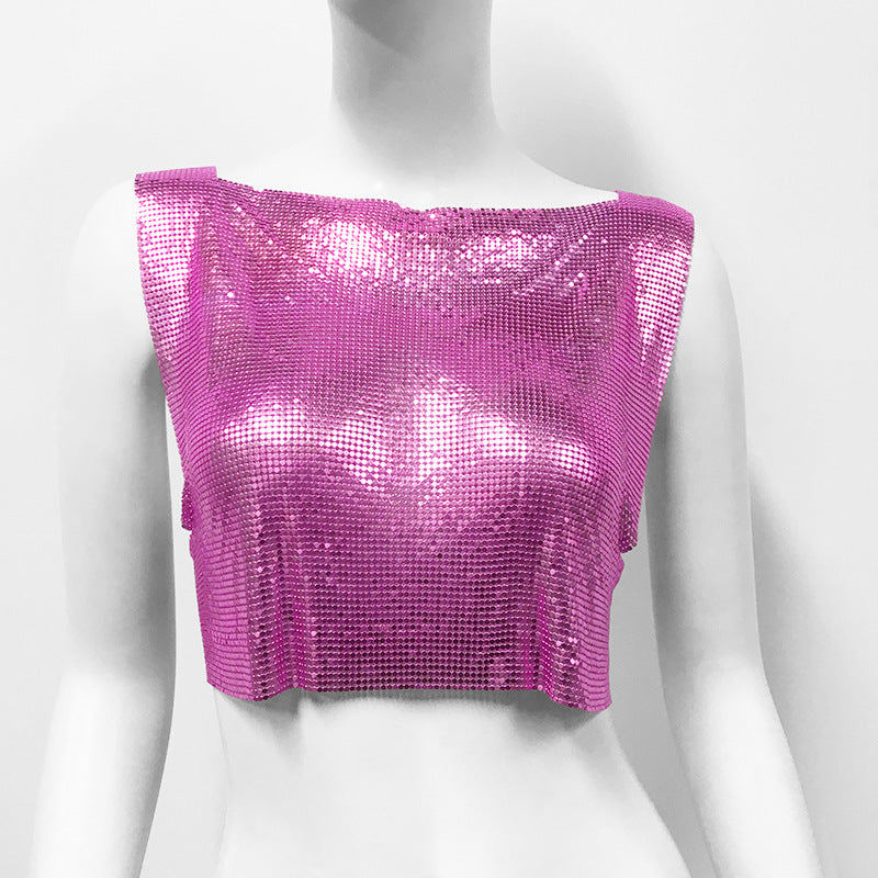 Summer Fashion Womens Metallic Halterneck T-shirt From Europe And The US