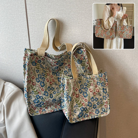 Blomster Lærred Håndtaske Mode Stor Kapacitet Skuldertasker Til Kvinder