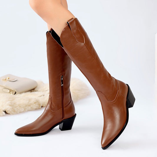 Martin Boots Women's Pointed Toe Plus Size Mid-heel Side Zipper