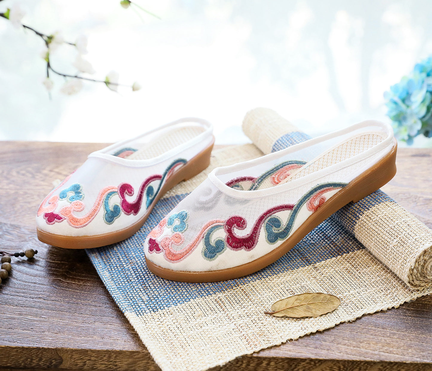 Slippers Mesh Embroidered Cotton Shoes Casual Women Outdoor Slippers