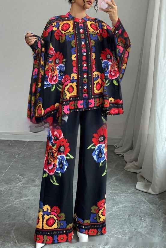 Women's New Fashionable Silky Satin Printed Set